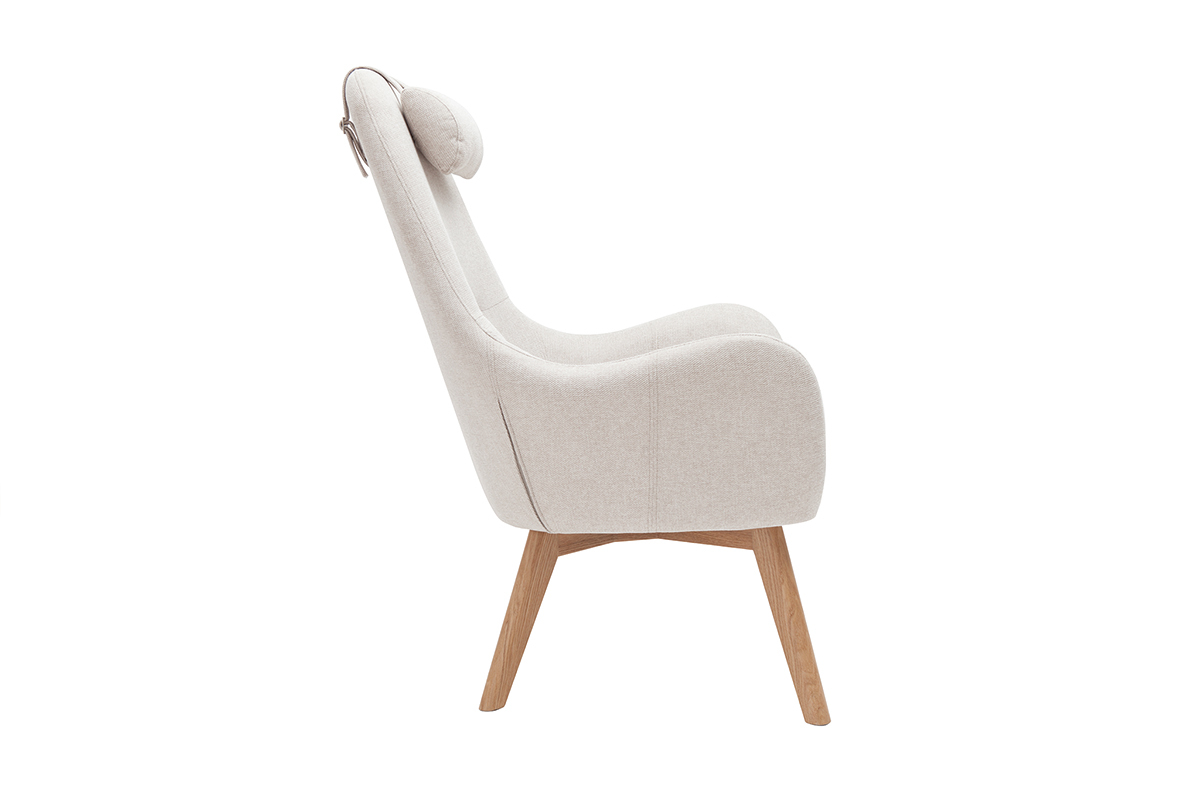 Fauteuil scandinave en tissu beige et bois clair MANIA