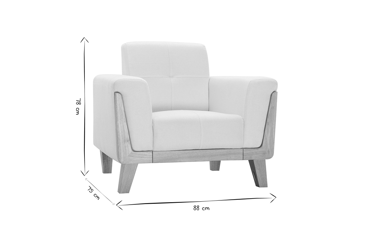 Fauteuil scandinave en tissu blanc cass et bois clair FJORD