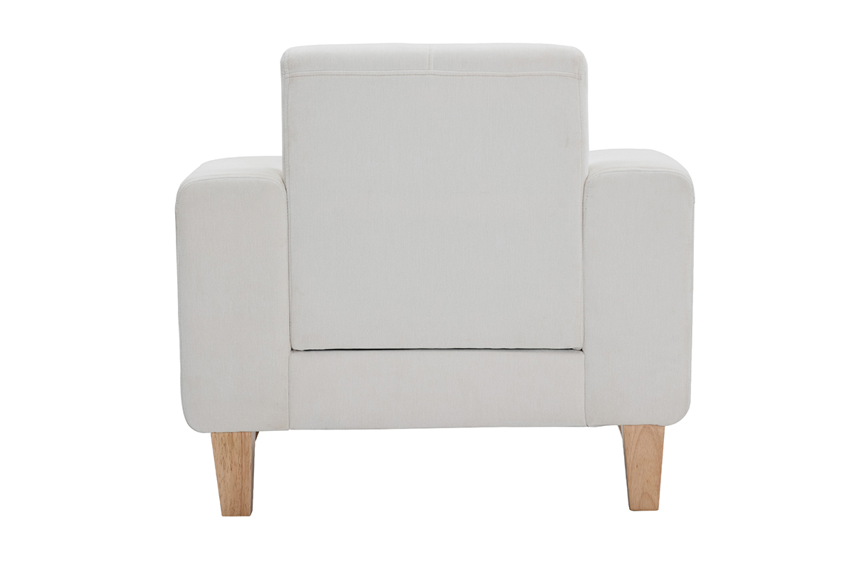 Fauteuil scandinave en tissu blanc cass et bois clair FJORD