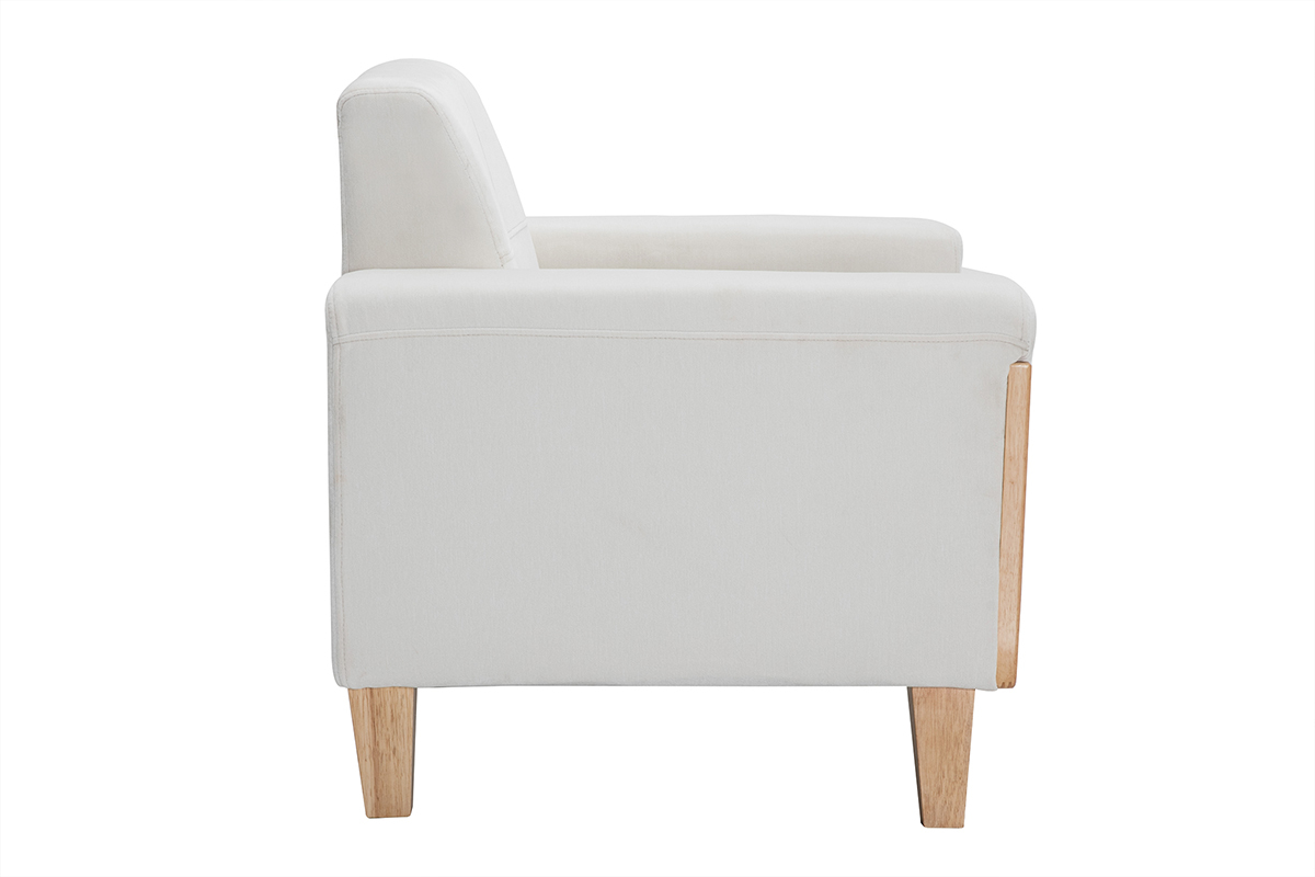 Fauteuil scandinave en tissu blanc cass et bois clair FJORD