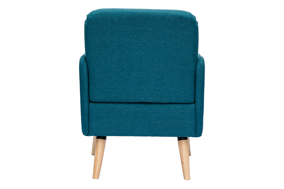 Fauteuil scandinave en tissu bleu canard et bois clair ISKO