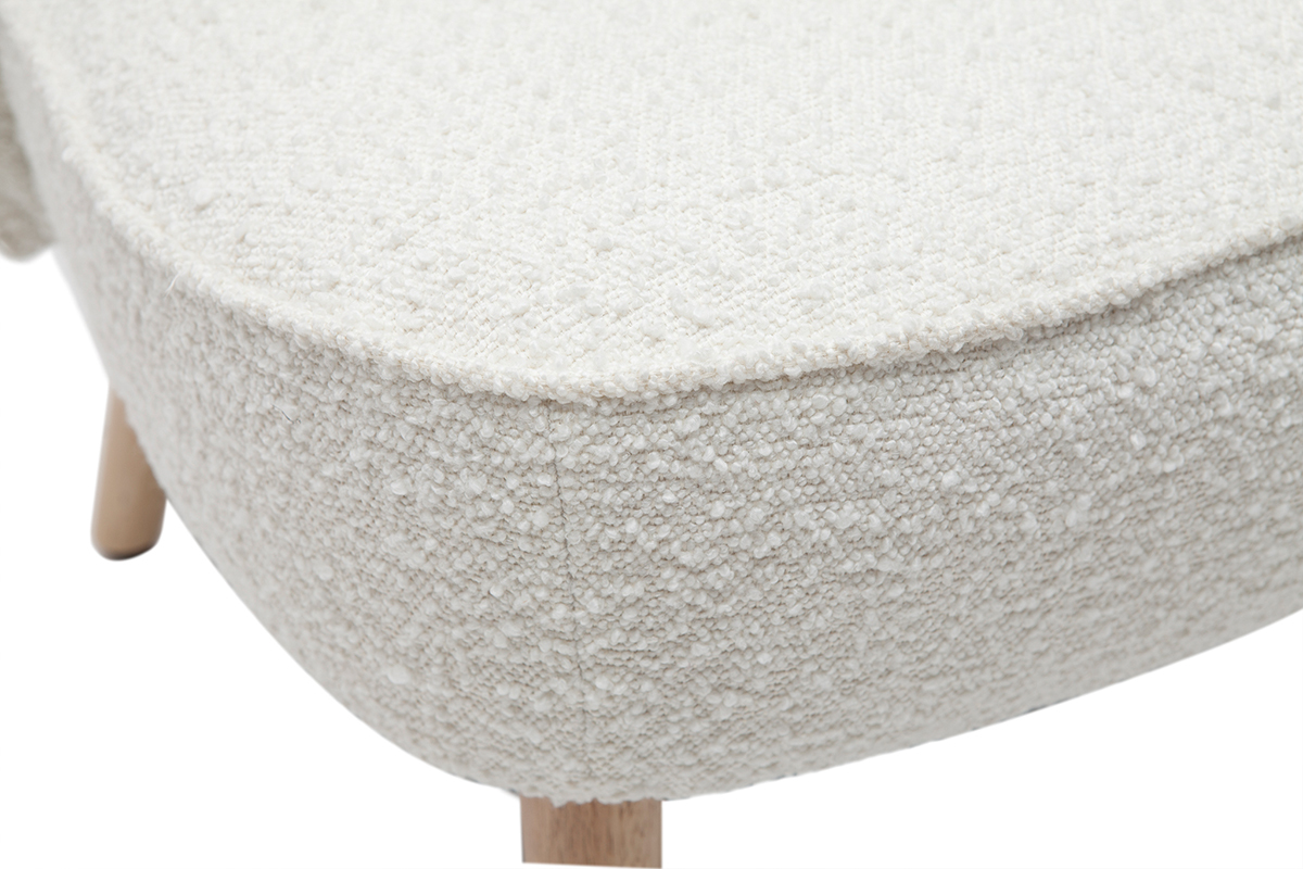 Fauteuil scandinave en tissu effet laine boucle blanc cass et bois clair AMANITA