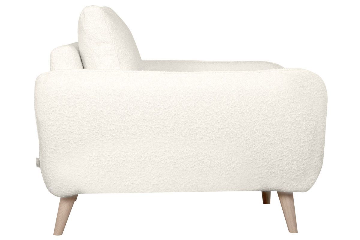 Fauteuil scandinave en tissu effet laine boucle blanc cass et bois clair CREEP