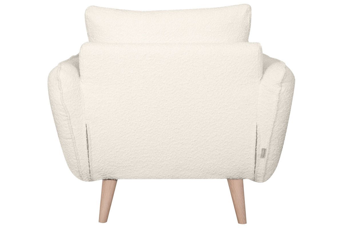 Fauteuil scandinave en tissu effet laine boucle blanc cass et bois clair CREEP