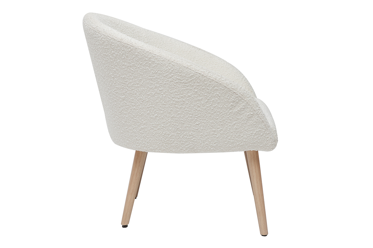 Fauteuil scandinave en tissu effet laine boucle blanc cass et bois clair OLIVIA