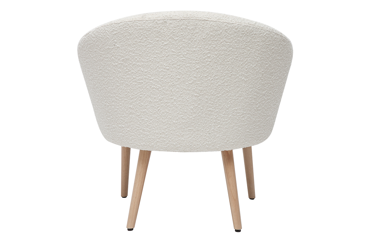 Fauteuil scandinave en tissu effet laine boucle blanc cass et bois clair OLIVIA