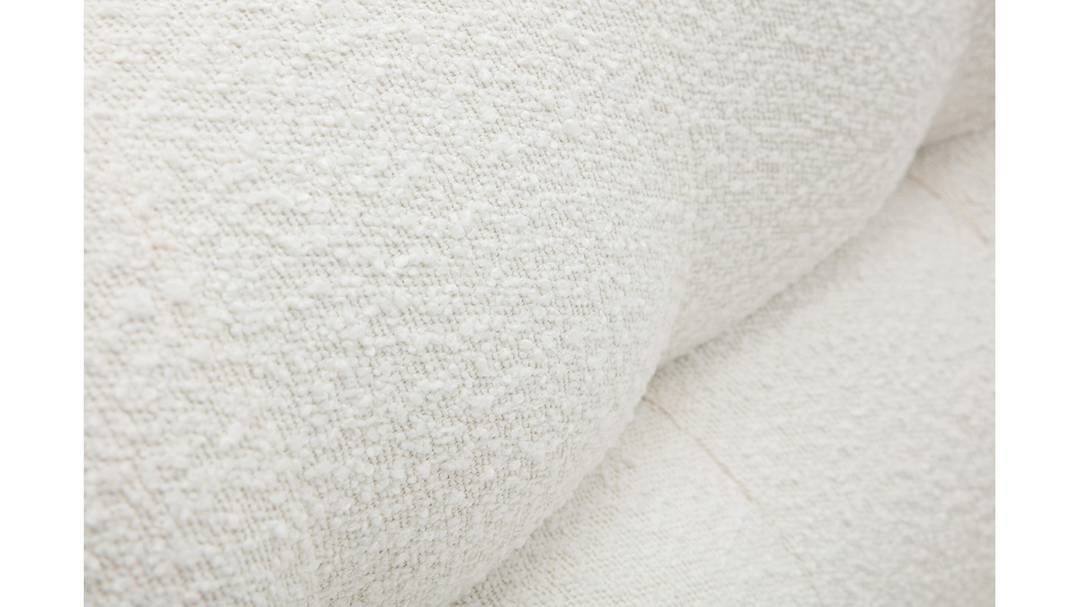 Fauteuil scandinave en tissu effet laine boucle blanc et bois clair YUMI