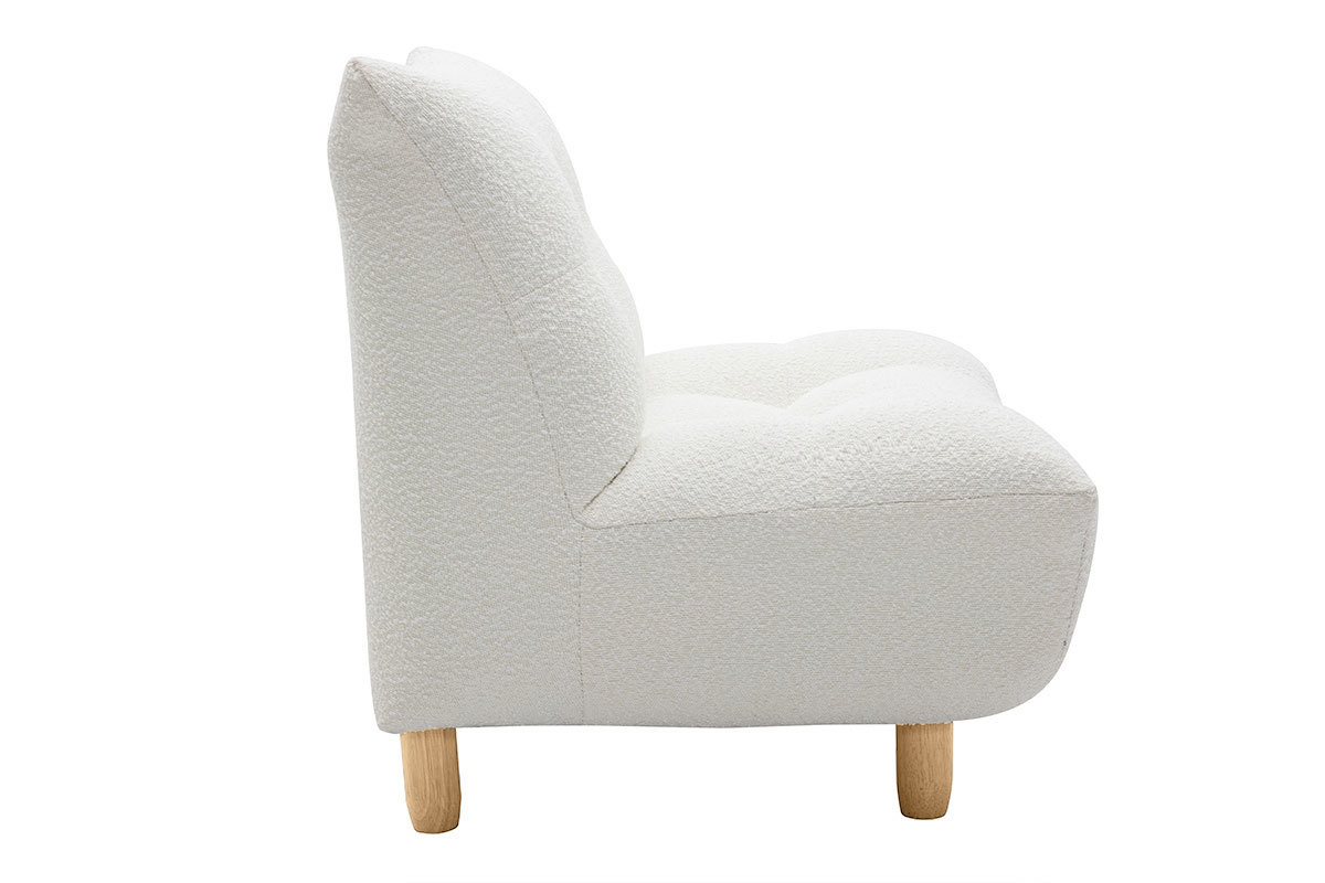 Fauteuil scandinave en tissu effet laine boucle blanc et bois clair YUMI