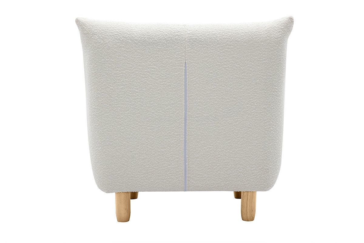 Fauteuil scandinave en tissu effet laine boucle blanc et bois clair YUMI