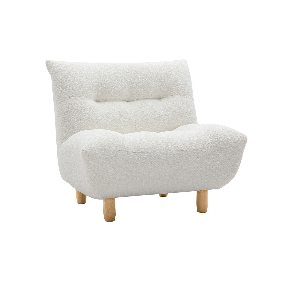 Fauteuil scandinave en tissu effet laine bouclée blanc et bois clair YUMI