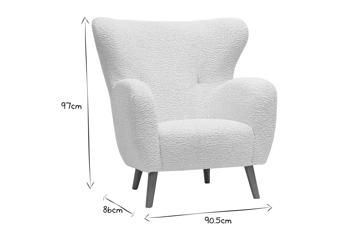 Fauteuil scandinave en tissu effet peau de mouton blanc et bois clair KORO