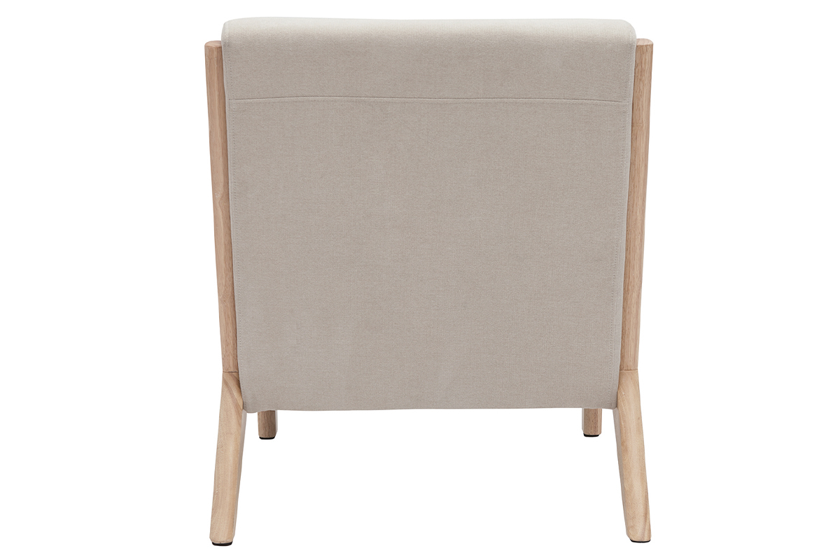 Fauteuil scandinave en tissu effet velours beige et bois clair massif DERRY