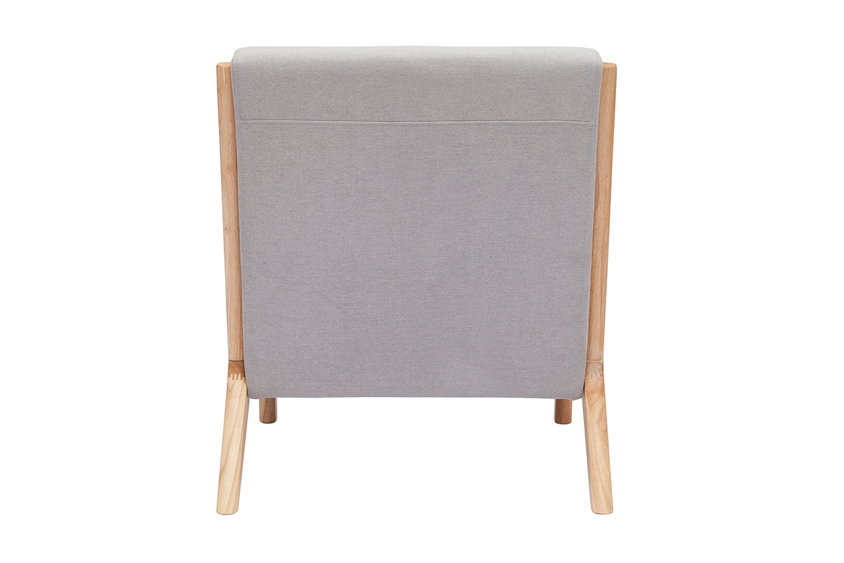 Fauteuil scandinave en tissu effet velours gris clair et bois clair massif DERRY