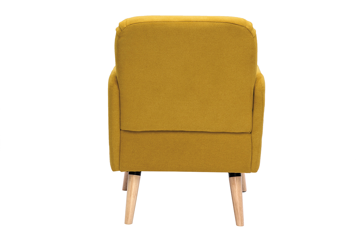 Fauteuil scandinave en tissu effet velours jaune moutarde et bois clair ISKO