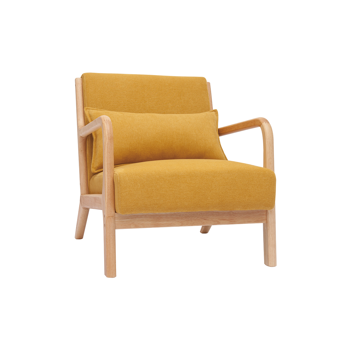 Fauteuil scandinave en tissu effet velours jaune moutarde et bois clair massif DERRY