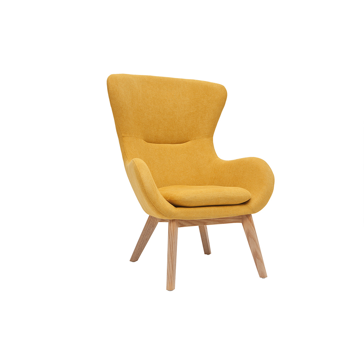 Fauteuil scandinave en tissu effet velours jaune moutarde et bois ESKUA