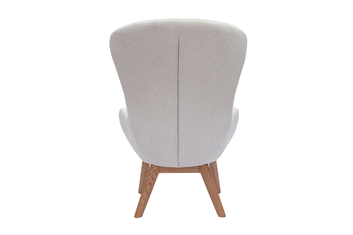 Fauteuil scandinave en tissu effet velours textur beige et bois clair ESKUA