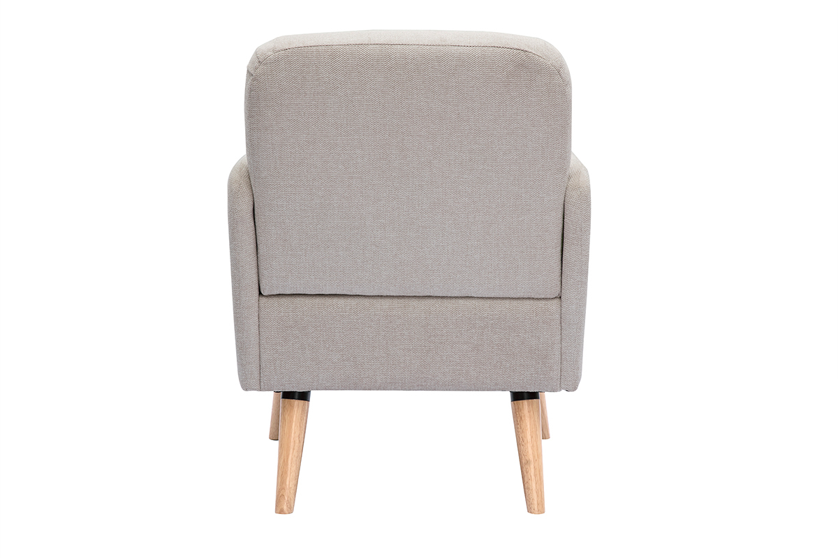 Fauteuil scandinave en tissu effet velours textur beige et bois clair ISKO