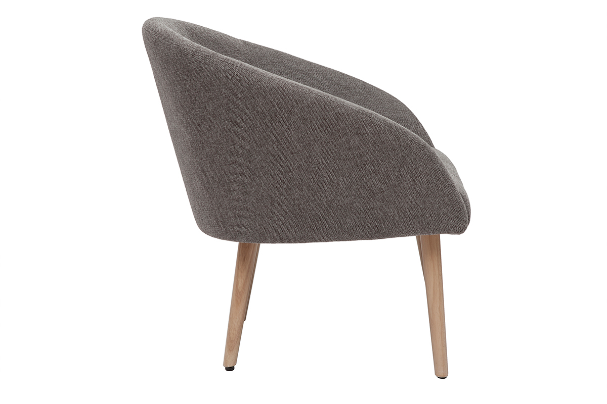 Fauteuil scandinave en tissu effet velours textur gris et bois clair OLIVIA