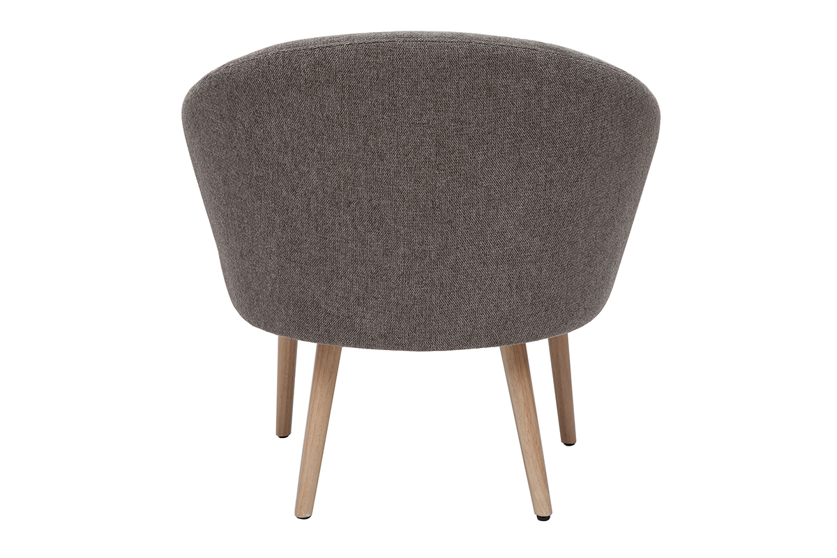 Fauteuil scandinave en tissu effet velours textur gris et bois clair OLIVIA