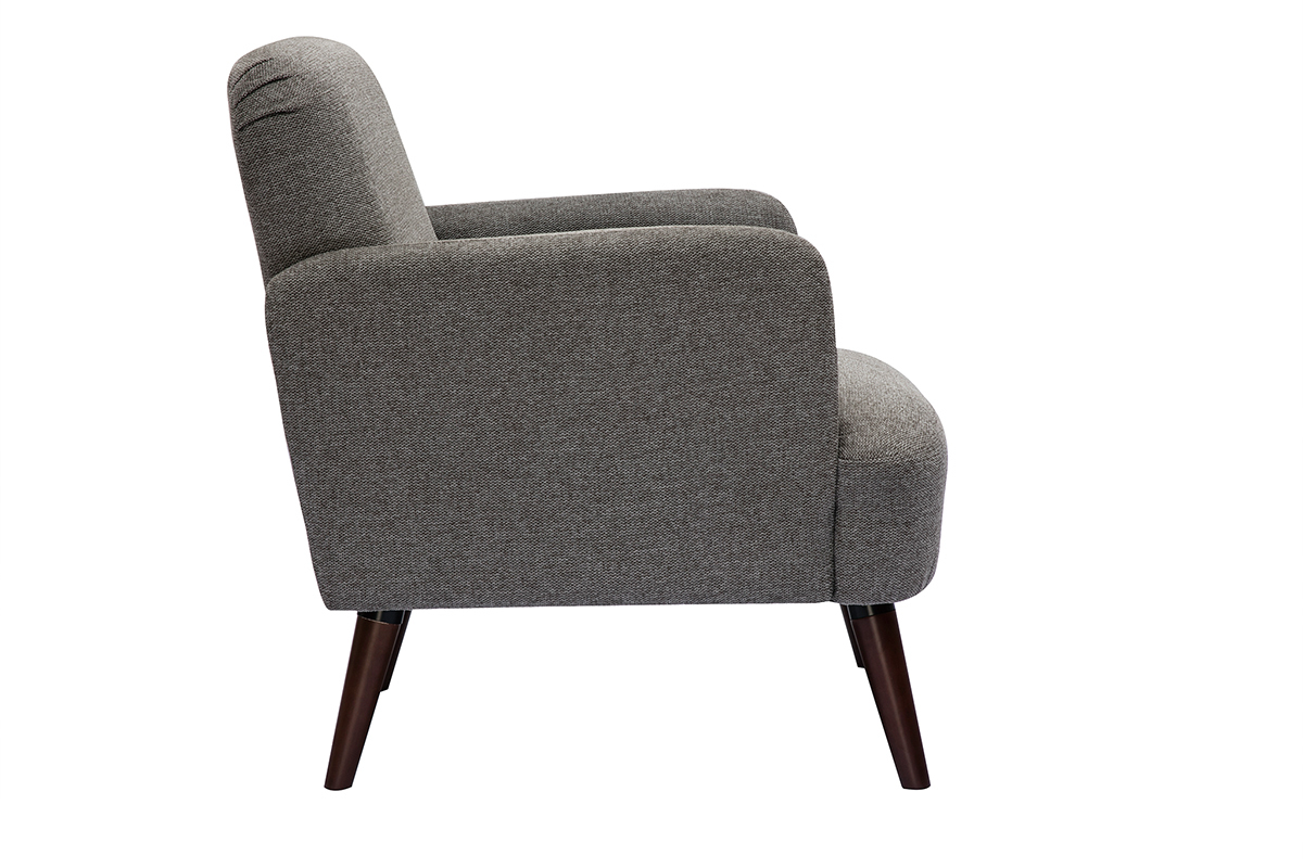 Fauteuil scandinave en tissu effet velours textur gris et bois fonc ISKO