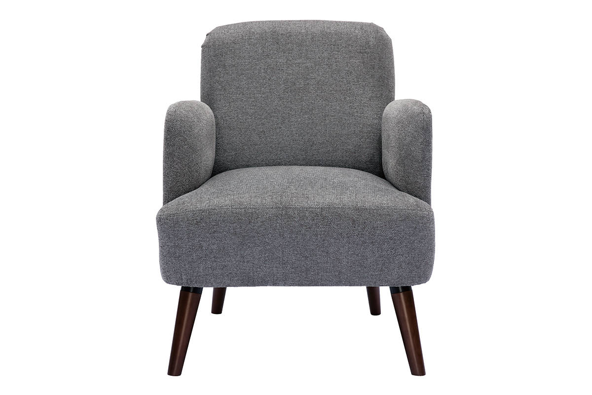 Fauteuil scandinave en tissu effet velours textur gris et bois fonc ISKO