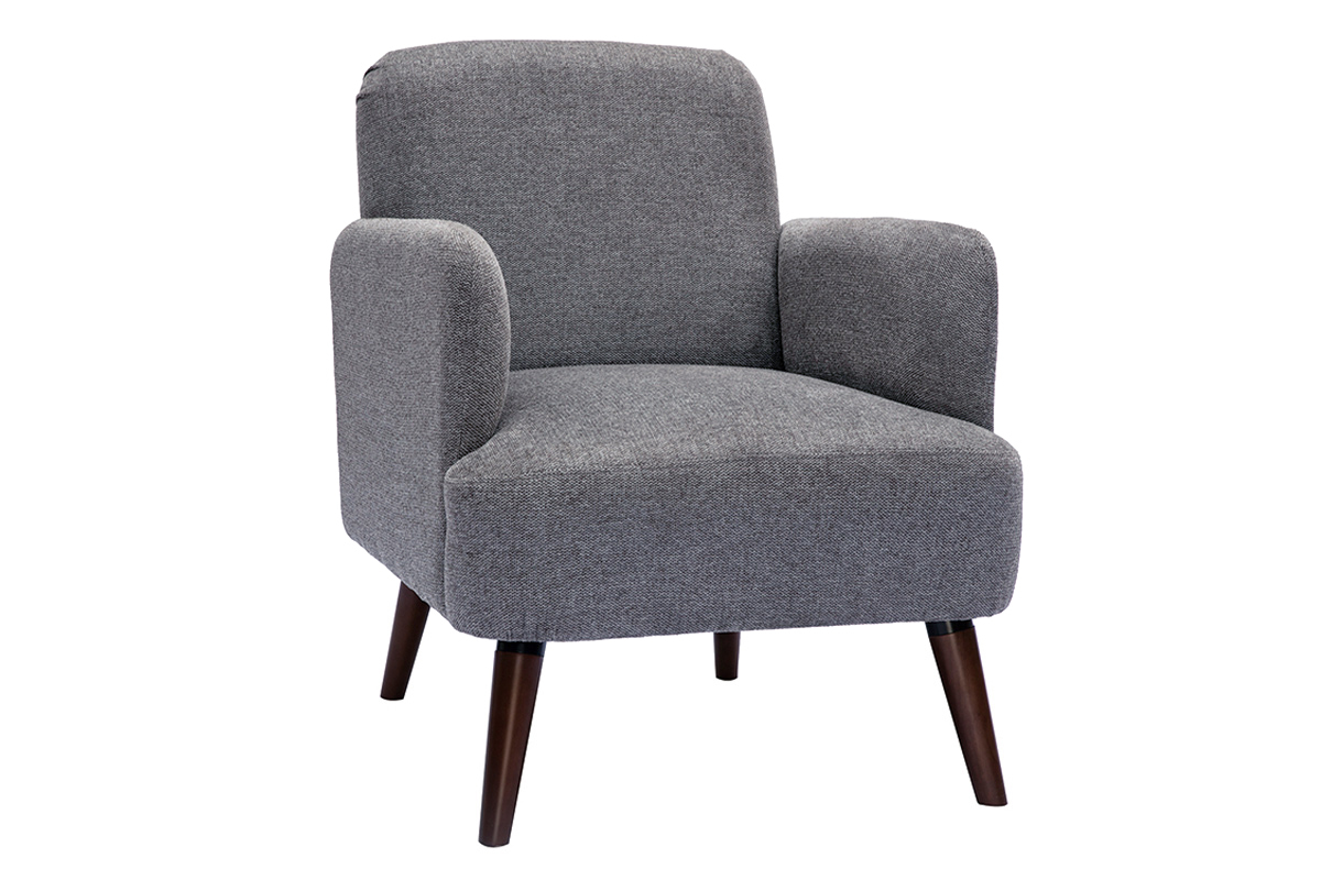 Fauteuil scandinave en tissu effet velours textur gris et bois fonc ISKO