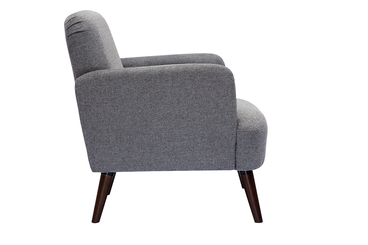 Fauteuil scandinave en tissu effet velours textur gris et bois fonc ISKO