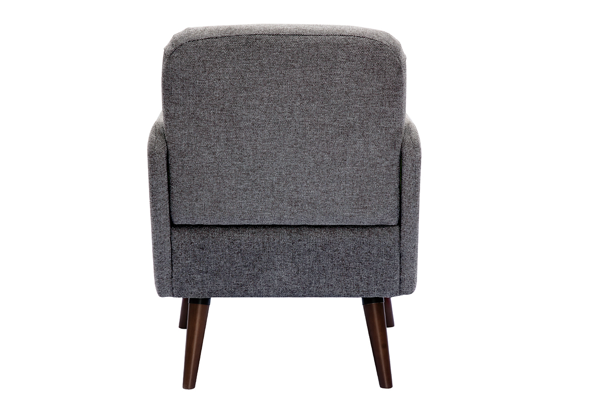 Fauteuil scandinave en tissu effet velours textur gris et bois fonc ISKO