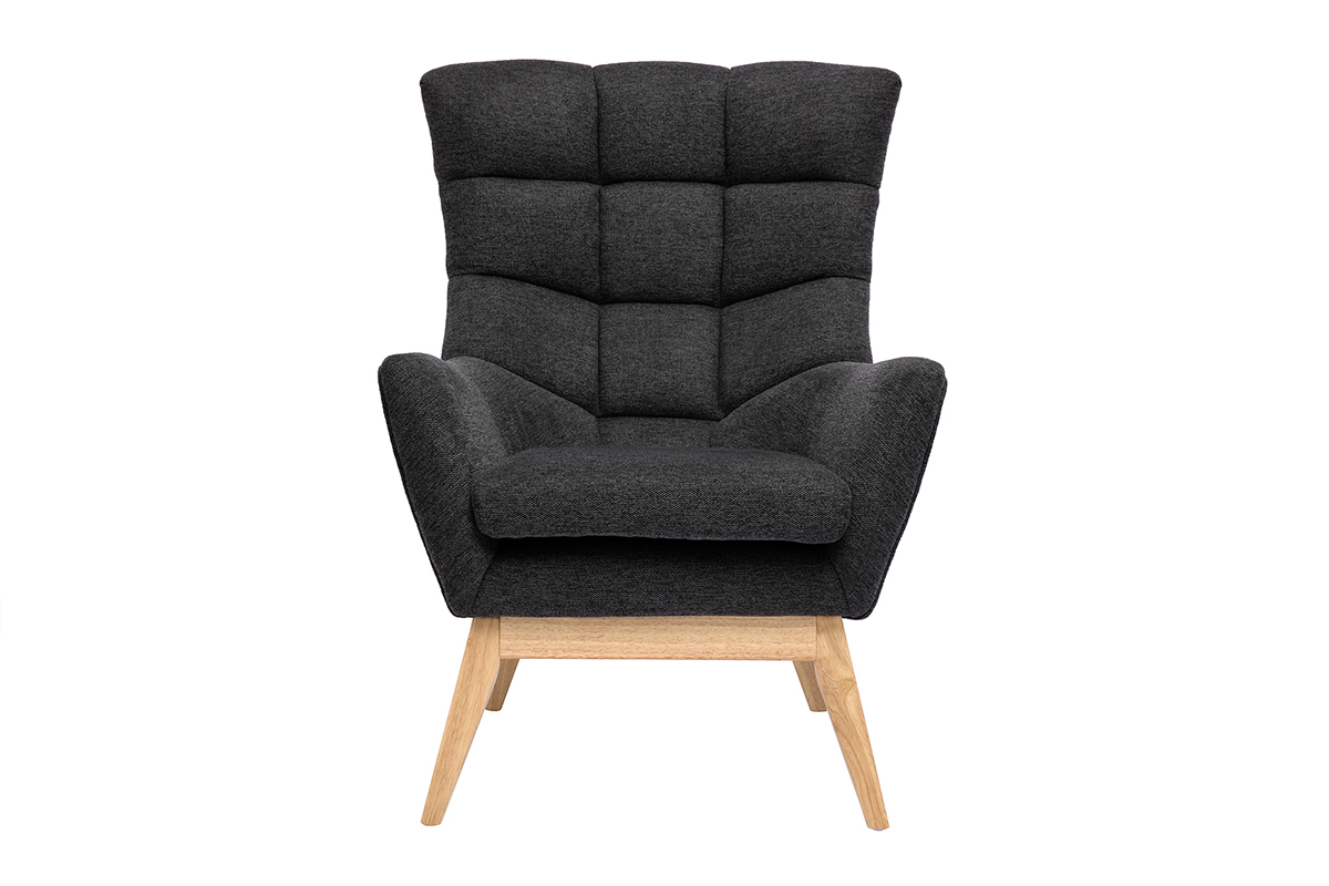 Fauteuil scandinave en tissu effet velours textur gris fonc et bois clair BRODY