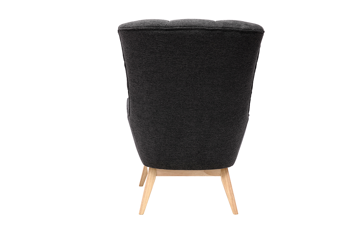 Fauteuil scandinave en tissu effet velours textur gris fonc et bois clair BRODY