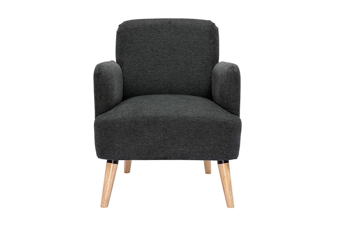 Fauteuil scandinave en tissu effet velours textur gris fonc et bois clair ISKO