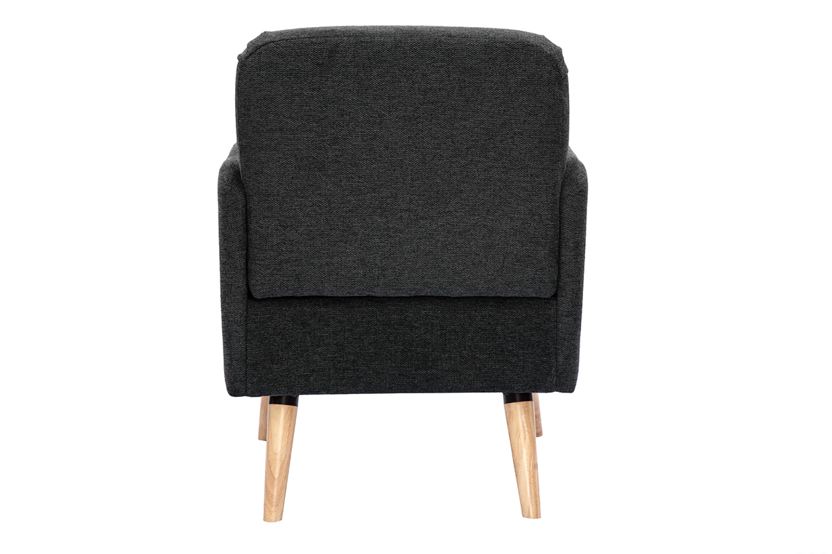 Fauteuil scandinave en tissu effet velours textur gris fonc et bois clair ISKO