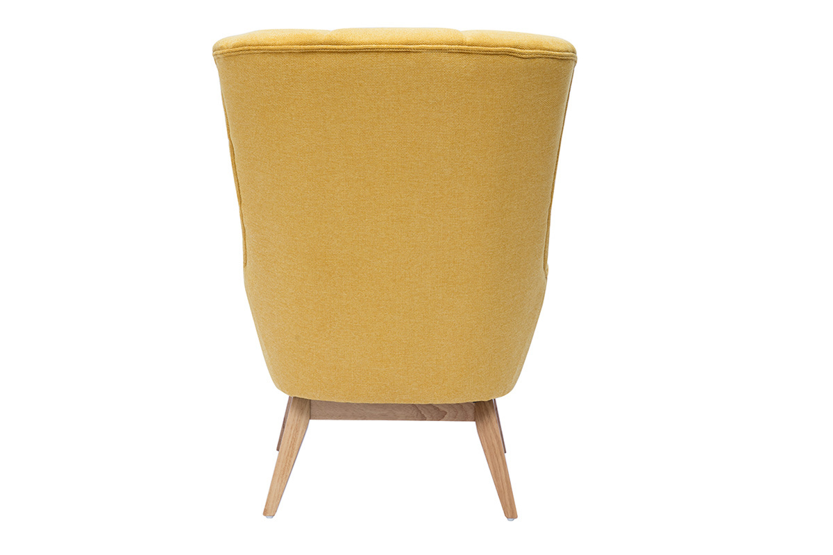 Fauteuil scandinave en tissu effet velours textur jaune moutarde et bois clair BRODY