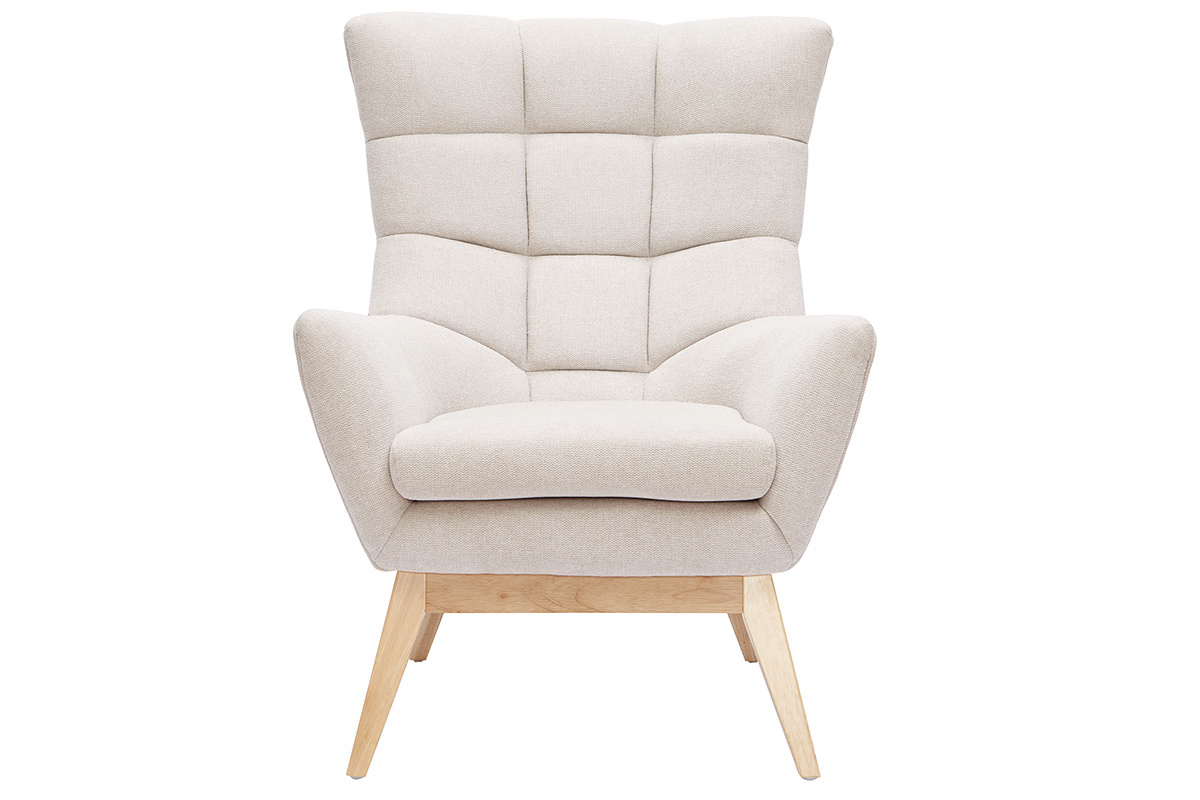 Fauteuil scandinave en tissu effet velours textur naturel et bois clair BRODY