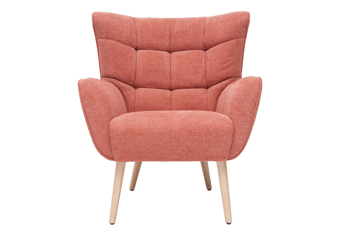 Fauteuil scandinave en tissu effet velours textur terracotta et bois clair AVERY