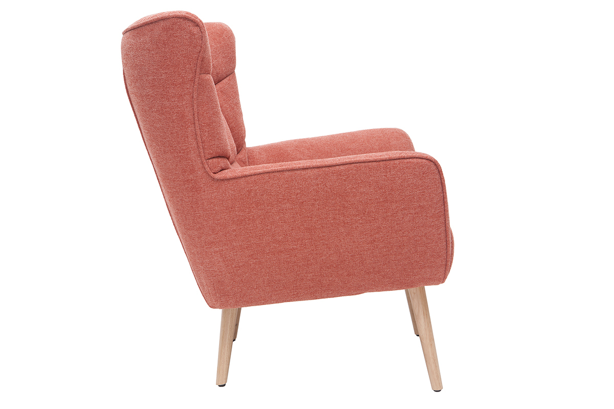 Fauteuil scandinave en tissu effet velours textur terracotta et bois clair AVERY