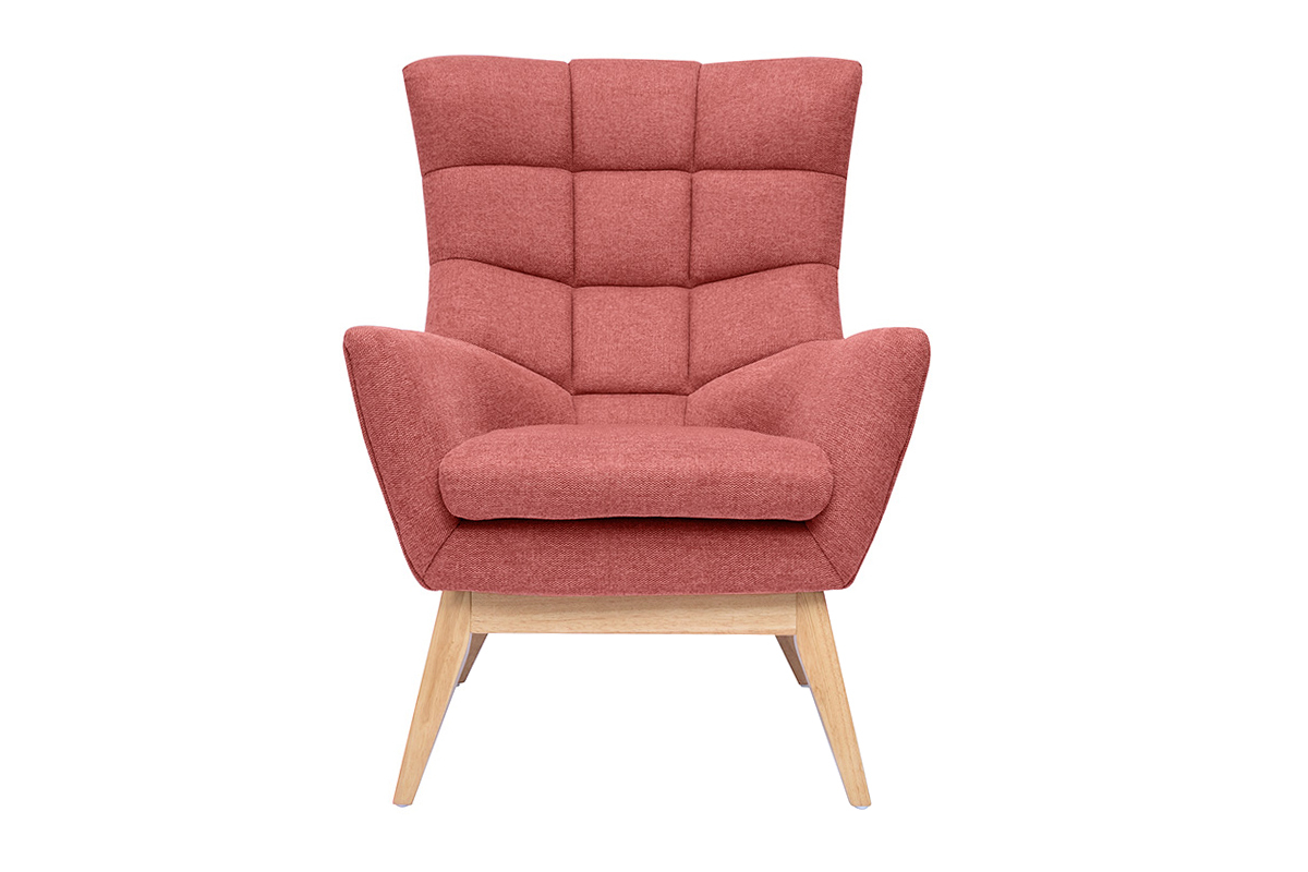 Fauteuil scandinave en tissu effet velours textur terracotta et bois clair BRODY