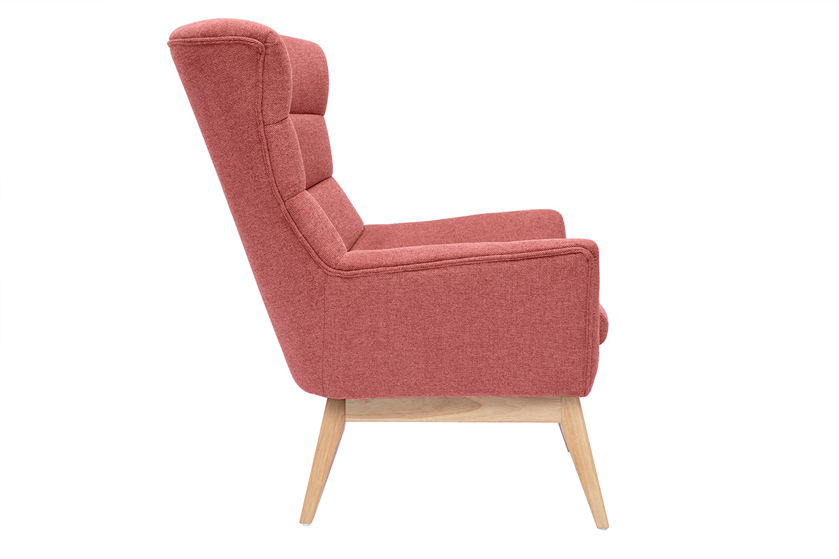 Fauteuil scandinave en tissu effet velours textur terracotta et bois clair BRODY