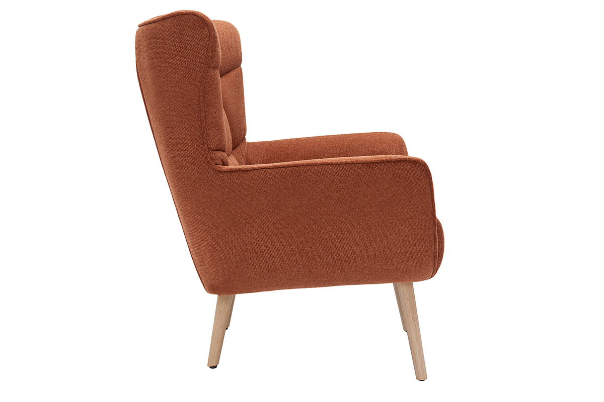 Fauteuil scandinave en tissu effet velours textur terre brle et bois clair AVERY