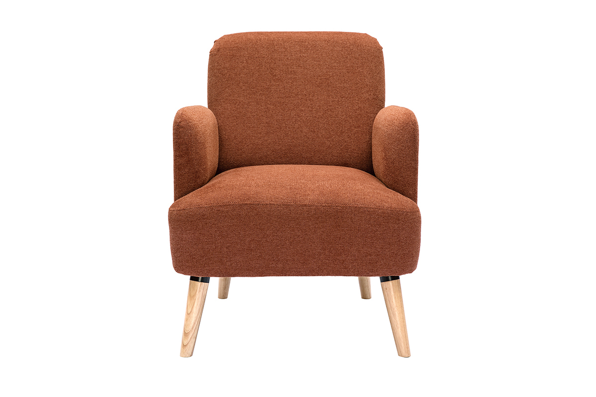 Fauteuil scandinave en tissu effet velours textur terre brle et bois clair ISKO