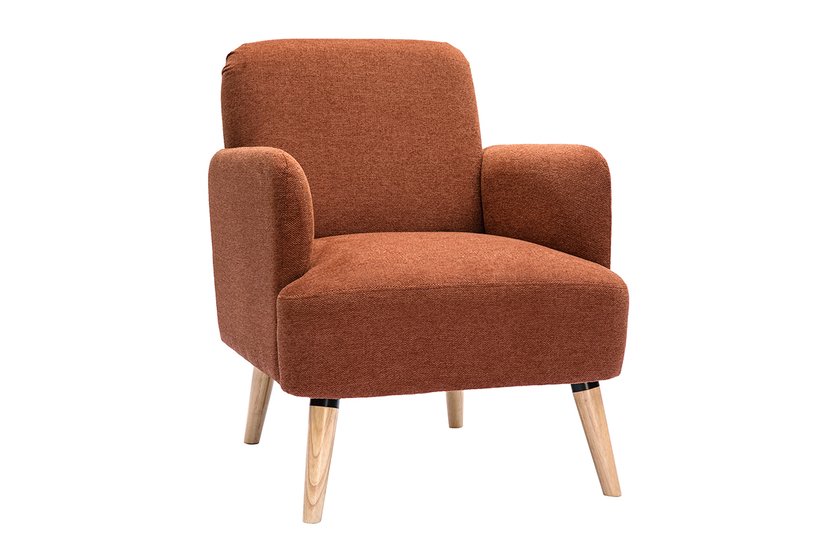 Fauteuil scandinave en tissu effet velours textur terre brle et bois clair ISKO