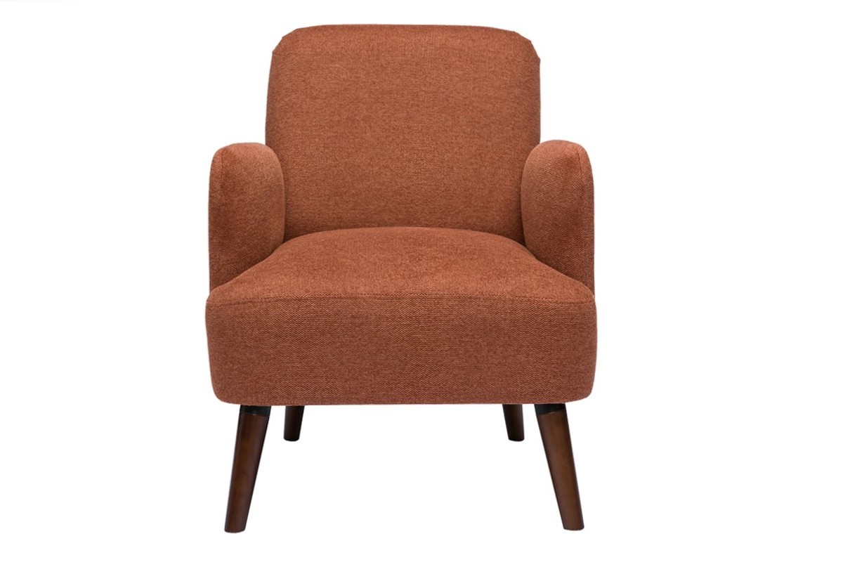 Fauteuil scandinave en tissu effet velours textur terre brle et bois fonc ISKO