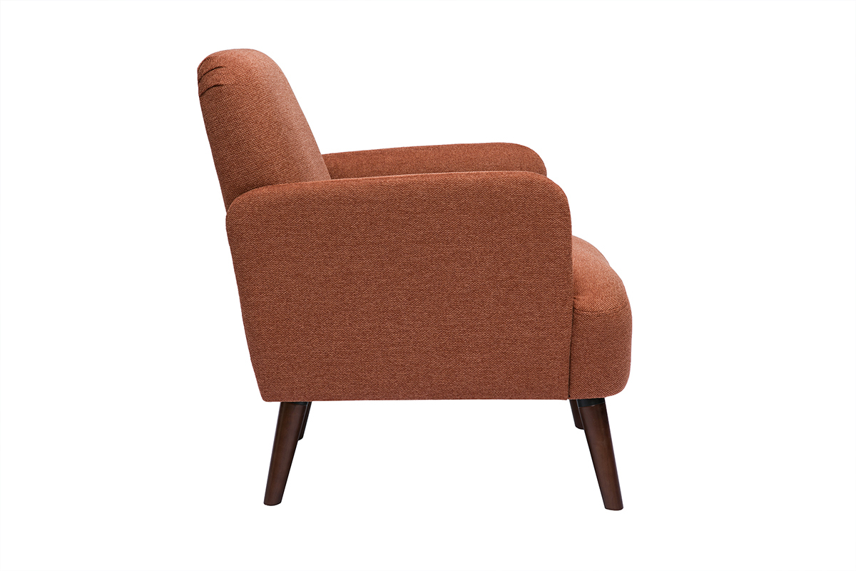 Fauteuil scandinave en tissu effet velours textur terre brle et bois fonc ISKO