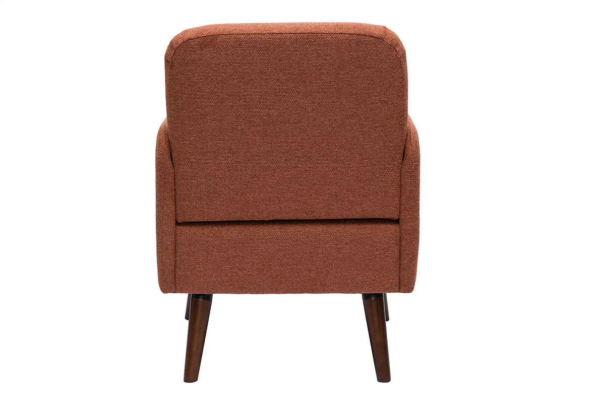 Fauteuil scandinave en tissu effet velours textur terre brle et bois fonc ISKO