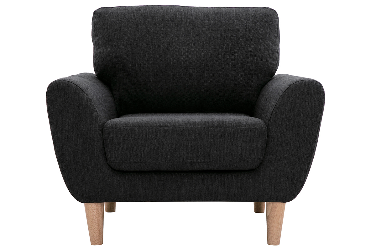 Fauteuil scandinave en tissu gris anthracite et bois clair ALICE