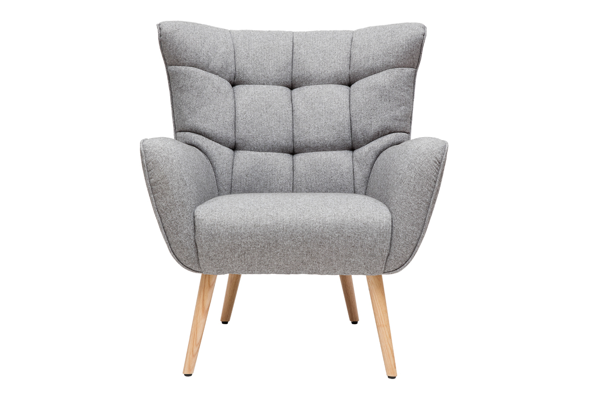 Fauteuil scandinave en tissu gris clair et bois clair AVERY