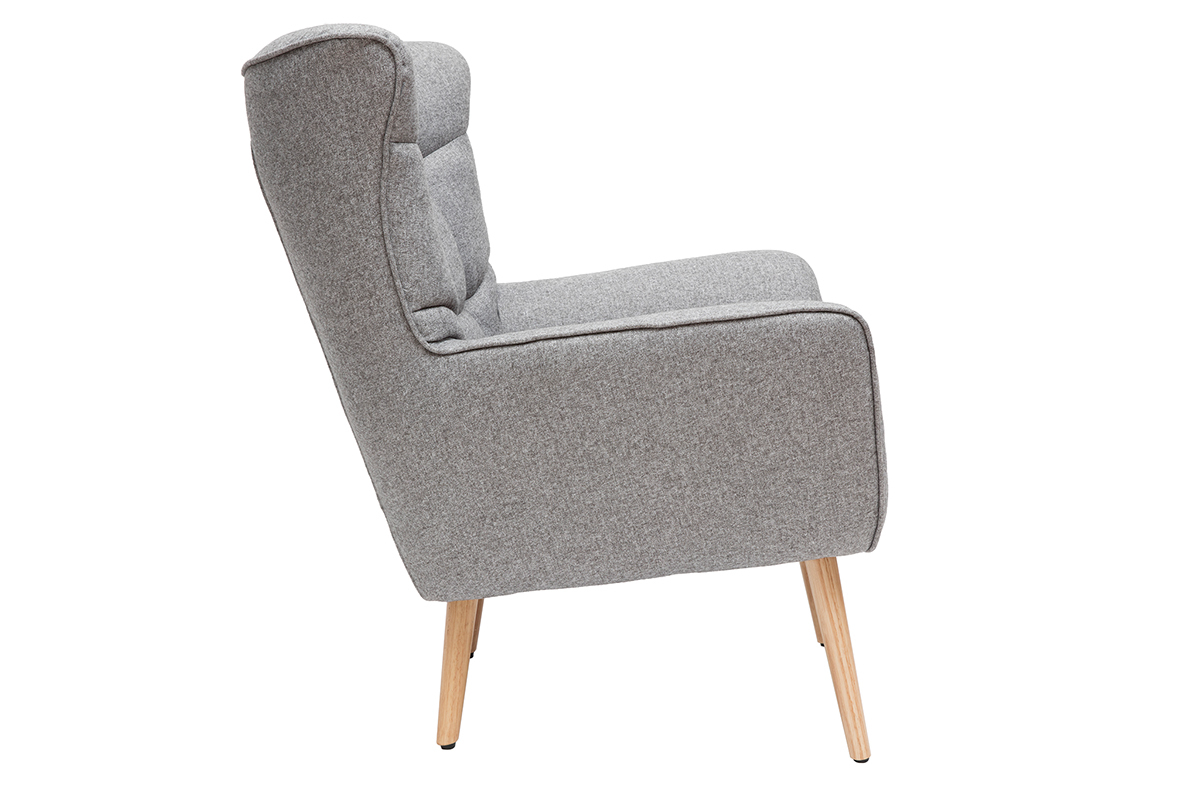 Fauteuil scandinave en tissu gris clair et bois clair AVERY