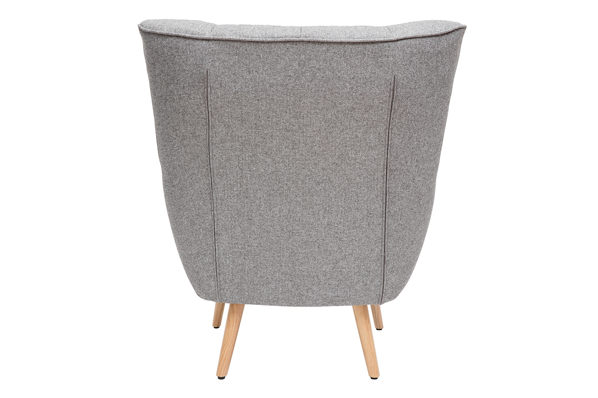 Fauteuil scandinave en tissu gris clair et bois clair AVERY