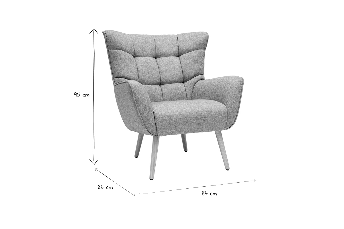 Fauteuil scandinave en tissu gris clair et bois clair AVERY